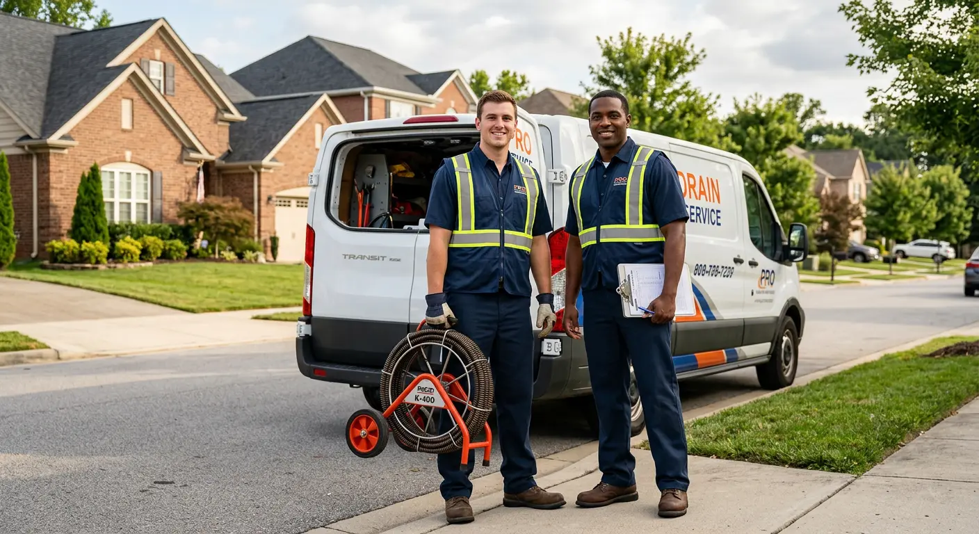 Sewer and drain service team with equipment ready for work in Manvel